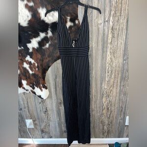 Black and off white pinstripe pant jumpsuit size small nwt from boutique